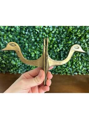 Vintage Brass Duck Wall Hooks Pair MCM Goose Coat Hooks